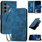 For Samsung Galaxy S25+ 5G YX0080 Grid Butterfly Embossed Pattern Flip Leather Phone Case with Lanyard(Dark Blue)