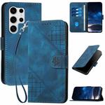 For Samsung Galaxy S25 Ultra 5G YX0080 Grid Butterfly Embossed Pattern Flip Leather Phone Case with Lanyard(Dark Blue)