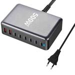 500W GaN 6 Type-C 2 USB Multi Ports Sharing Desktop Charger, Plug:EU Plug(Grey)