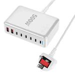 500W GaN 6 Type-C 2 USB Multi Ports Sharing Desktop Charger, Plug:UK Plug(White)