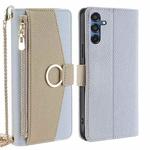 For Samsung Galaxy M35 5G Crossbody Litchi Texture Leather Phone Case(Blue)