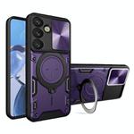 For Samsung Galaxy S25 5G CD Texture Sliding Camshield Magnetic Holder Phone Case(Purple)