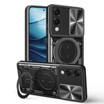 For Samsung Galaxy S25 Edge 5G CD Texture Sliding Camshield Magnetic Holder Phone Case(Black)