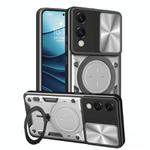 For Samsung Galaxy S25 Edge 5G CD Texture Sliding Camshield Magnetic Holder Phone Case(Silver)