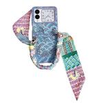 For Huawei nova Flip Propitious Clouds Embroidery Full Coverage Phone Case with Scarf / Bracelet(Blue)