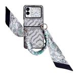 For Huawei nova Flip Propitious Clouds Embroidery Full Coverage Phone Case with Scarf / Bracelet(Grey)