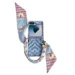 For Samsung Galaxy Z Flip6 Propitious Clouds Embroidery Full Coverage Phone Case with Scarf / Bracelet(Blue)