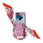 For Samsung Galaxy Z Flip6 Propitious Clouds Embroidery Full Coverage Phone Case with Scarf / Bracelet(Red)