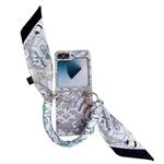 For Samsung Galaxy Z Flip5 Propitious Clouds Embroidery Full Coverage Phone Case with Scarf / Bracelet(Grey)