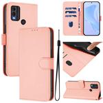 For Nokia C22 Skin Feel Solid Color Leather Phone Case with Lanyard(Pink)