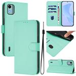 For Nokia C12 Skin Feel Solid Color Leather Phone Case with Lanyard(Mint Green)