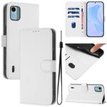 For Nokia C12 Skin Feel Solid Color Leather Phone Case with Lanyard(White)