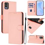 For Nokia C32 Skin Feel Solid Color Leather Phone Case with Lanyard(Pink)
