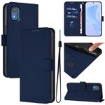 For Nokia C02 Skin Feel Solid Color Leather Phone Case with Lanyard(Navy Blue)