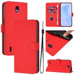 For Nokia C01 Plus / C1 2nd Edition Skin Feel Solid Color Leather Phone Case with Lanyard(Red)