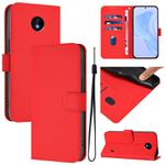 For Nokia C10 / C20 Skin Feel Solid Color Leather Phone Case with Lanyard(Red)