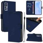 For TCL 30 4G / 30 5G / 30+ Skin Feel Solid Color Leather Phone Case with Lanyard(Navy Blue)