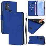 For TCL 30 SE Skin Feel Solid Color Leather Phone Case with Lanyard(Dark Blue)