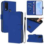 For TCL 30 XE 5G Skin Feel Solid Color Leather Phone Case with Lanyard(Dark Blue)