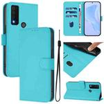 For TCL 30 XE 5G Skin Feel Solid Color Leather Phone Case with Lanyard(Lake Blue)