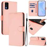 For TCL 30T Skin Feel Solid Color Leather Phone Case with Lanyard(Pink)