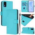 For TCL 30T Skin Feel Solid Color Leather Phone Case with Lanyard(Lake Blue)