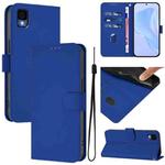 For TCL 30Z T602DL Skin Feel Solid Color Leather Phone Case with Lanyard(Dark Blue)