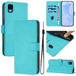 For TCL 30Z T602DL Skin Feel Solid Color Leather Phone Case with Lanyard(Lake Blue)