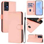 For TCL 40 SE Skin Feel Solid Color Leather Phone Case with Lanyard(Pink)