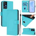 For TCL 40 SE Skin Feel Solid Color Leather Phone Case with Lanyard(Lake Blue)