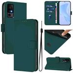 For TCL 40 R 5G Skin Feel Solid Color Leather Phone Case with Lanyard(Dark Green)