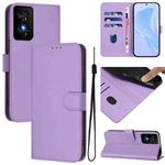 For TCL 50 SE Skin Feel Solid Color Leather Phone Case with Lanyard(Lavender Purple)