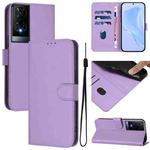 For TCL 50 XE Skin Feel Solid Color Leather Phone Case with Lanyard(Lavender Purple)