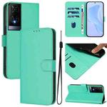 For TCL 50 XE Skin Feel Solid Color Leather Phone Case with Lanyard(Green)