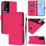 For TCL 50 XE Skin Feel Solid Color Leather Phone Case with Lanyard(Rose Red)