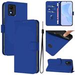 For TCL 303 Skin Feel Solid Color Leather Phone Case with Lanyard(Dark Blue)