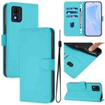 For TCL 303 Skin Feel Solid Color Leather Phone Case with Lanyard(Lake Blue)