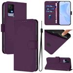 For TCL 405 / 406 / 408 Skin Feel Solid Color Leather Phone Case with Lanyard(Violet)