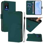 For TCL 501 Skin Feel Solid Color Leather Phone Case with Lanyard(Dark Green)