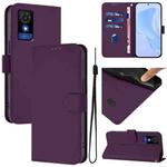 For TCL 501 Skin Feel Solid Color Leather Phone Case with Lanyard(Violet)