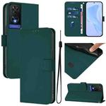 For TCL 505 Skin Feel Solid Color Leather Phone Case with Lanyard(Dark Green)