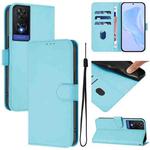 For TCL 505 Skin Feel Solid Color Leather Phone Case with Lanyard(Sky Blue)