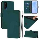 For TCL Stylus Skin Feel Solid Color Leather Phone Case with Lanyard(Dark Green)