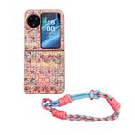 For OPPO Find N3 Flip Illusory Color Weaving Texture Phone Case with Color Strap(Pink)