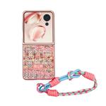 For Honor Magic V Flip Illusory Color Weaving Texture Phone Case with Color Strap(Pink)