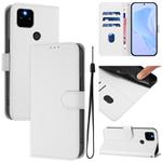 For Google Pixel 5a Skin Feel Solid Color Leather Phone Case with Lanyard(White)