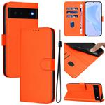 For Google Pixel 6 Skin Feel Solid Color Leather Phone Case with Lanyard(Orange)