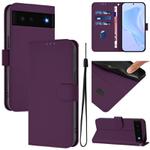For Google Pixel 6 Skin Feel Solid Color Leather Phone Case with Lanyard(Violet)