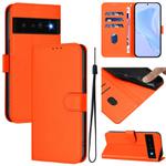 For Google Pixel 6 Pro Skin Feel Solid Color Leather Phone Case with Lanyard(Orange)