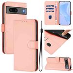 For Google Pixel 7 Skin Feel Solid Color Leather Phone Case with Lanyard(Pink)